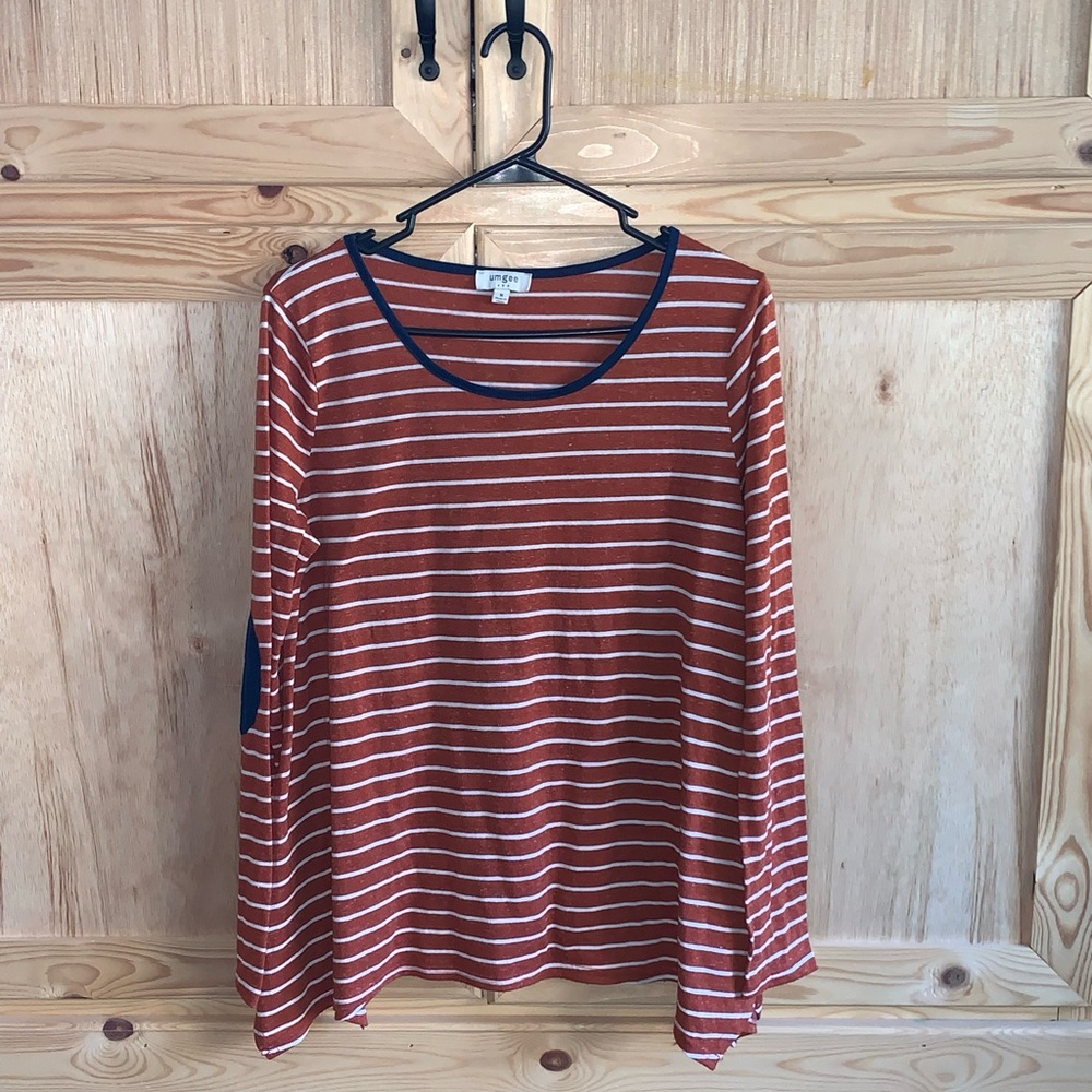 Umgee striped “patch sleeve” shirt size M